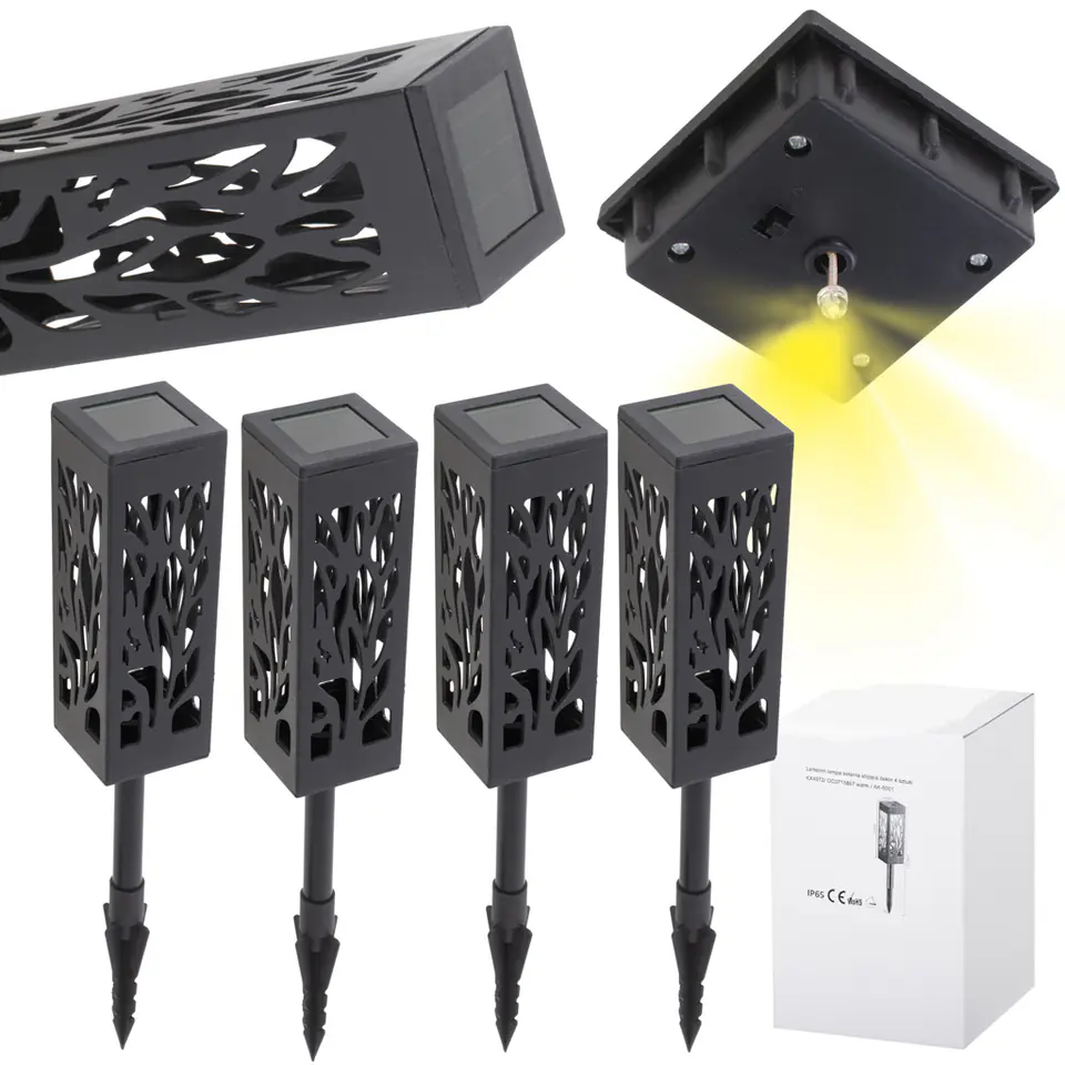 ⁨Lampa solarna ogrodowa ażurowa latarenka lamion LED czujnik zmierzchu wbijana 4szt.⁩ w sklepie Wasserman.eu