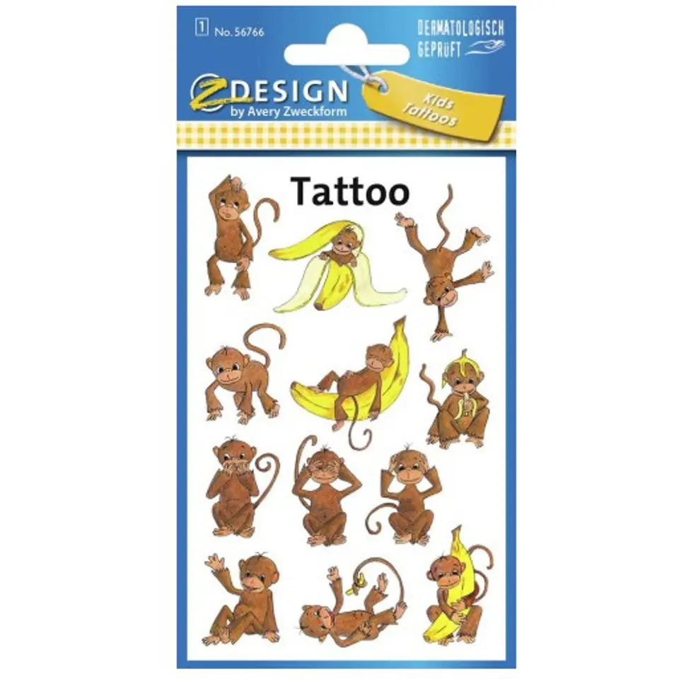 ⁨Naklejki tatuaże dla dzieci MAŁPKI 56766 Z-DESIGN KIDS TATTOO AVERY ZWECKFORM⁩ w sklepie Wasserman.eu