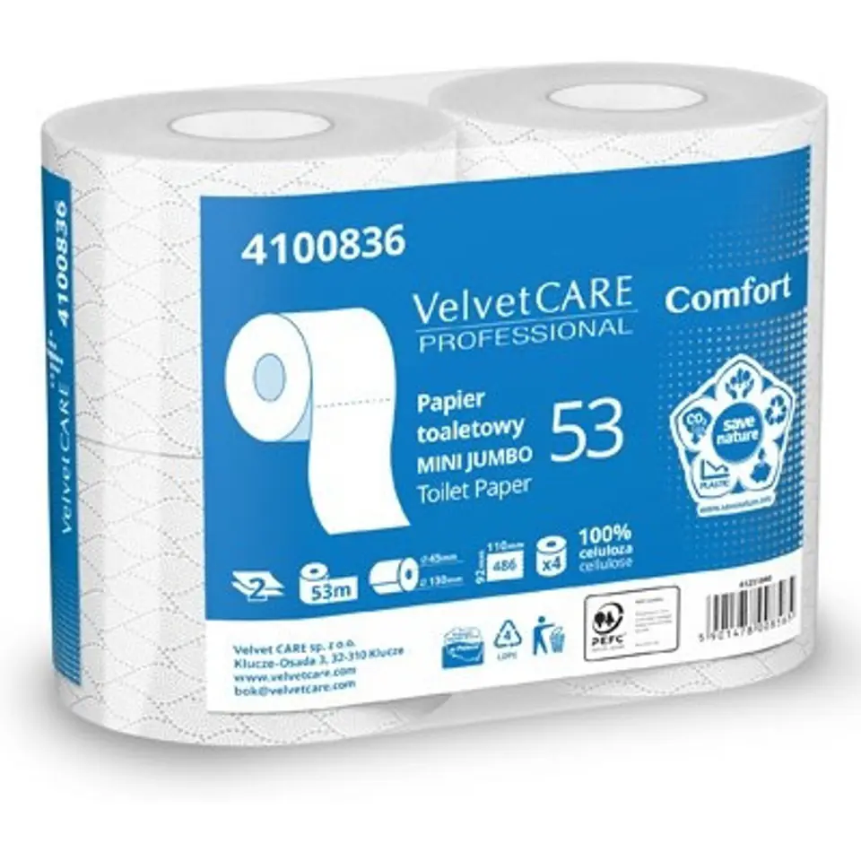 ⁨Papier toaletowy Velvet Care Professional Comfort (4 rolki) 4100836⁩ w sklepie Wasserman.eu