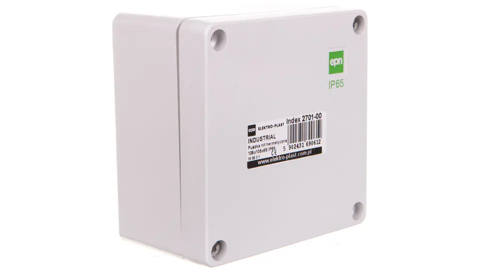 ⁨INDUSTRIAL Hermetic box n/t 105x105x66 IP65 grey 2701-00⁩ at Wasserman.eu