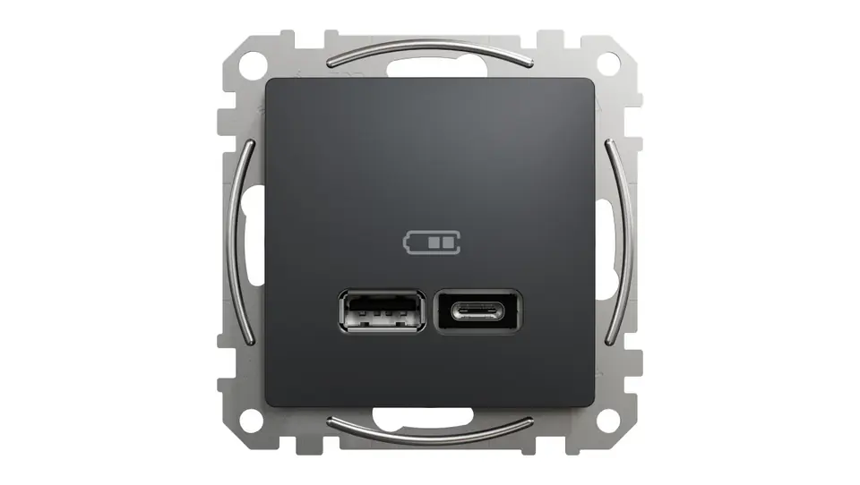 ⁨Schneider Electric, Sedna Design i Elements, Gniazdo ładowania USB typ A+C 2,4A, czarny antracyt, SDD114402⁩ w sklepie Wasserman.eu