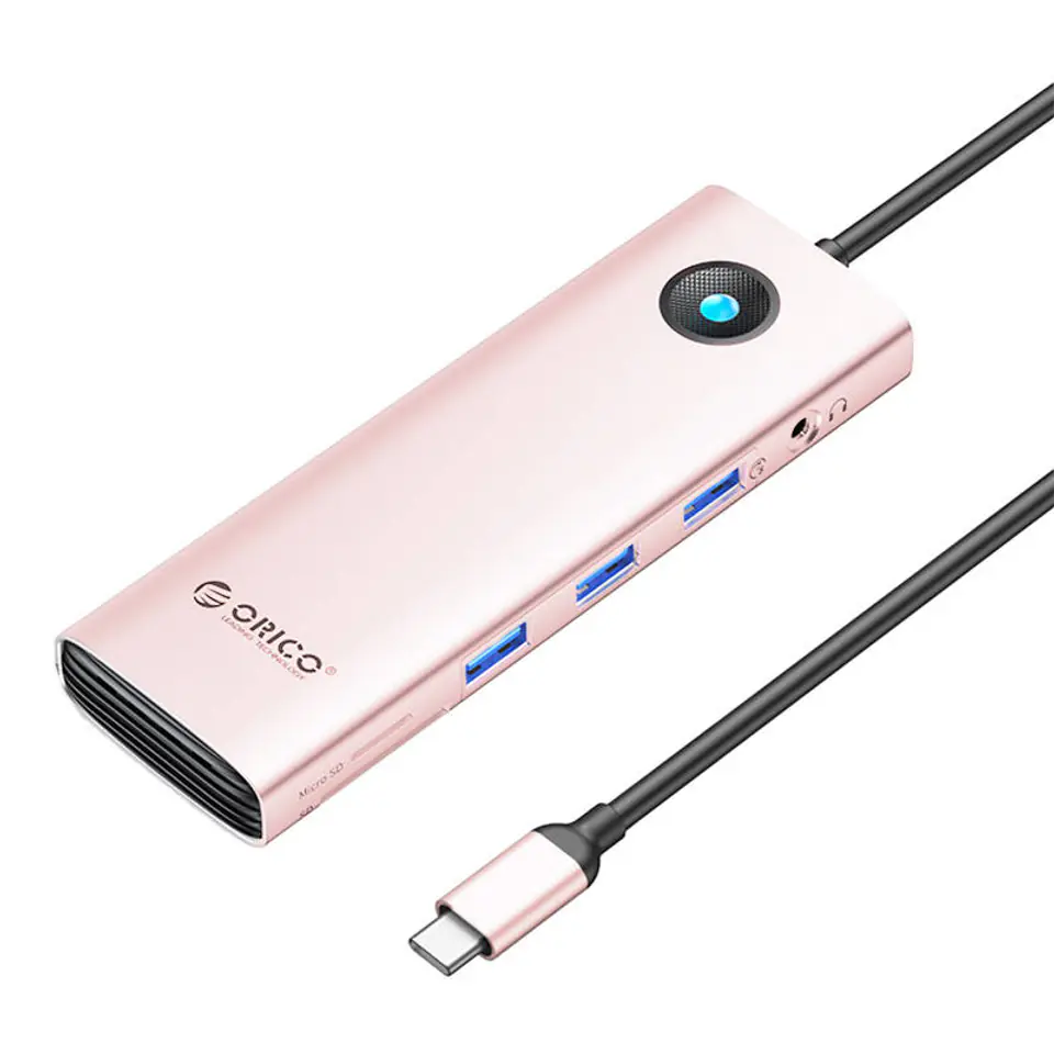 ⁨Stacja dokująca HUB 10w1 Orico USB-C, HDMI, 3xUSB, SD/TF, Audio (różowe złoto)⁩ w sklepie Wasserman.eu