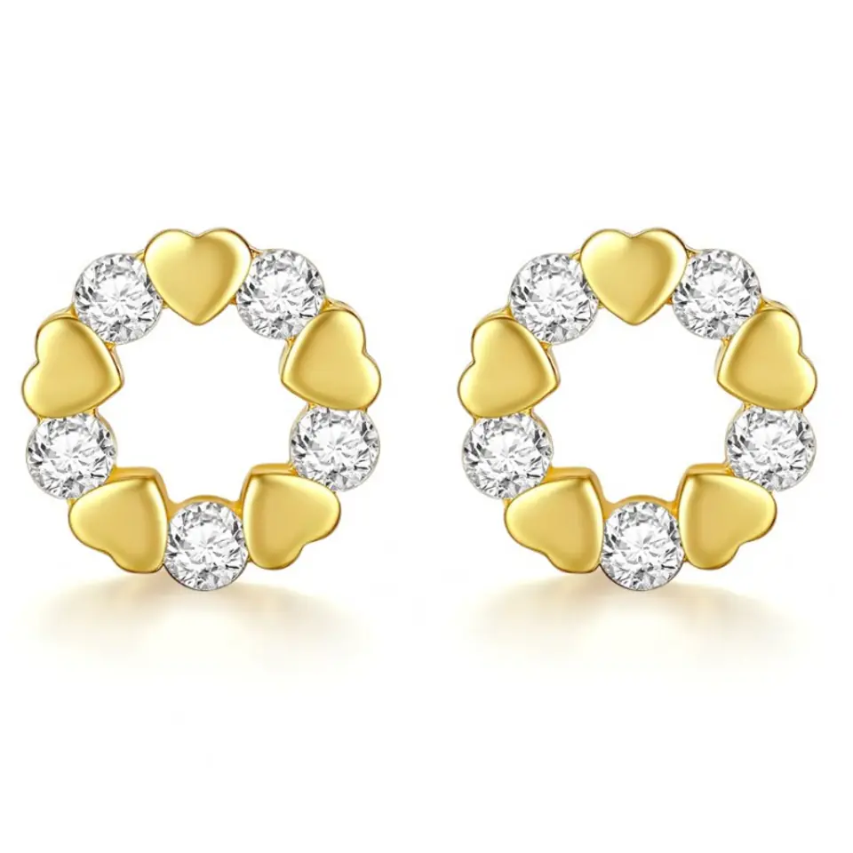 ⁨Kolczyki ze stali szlachetnej pozłacane 14k złotem, cyrkonie serca KST2856⁩ w sklepie Wasserman.eu