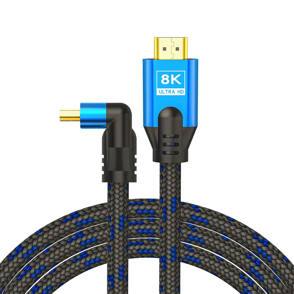 ⁨SAVIO KABEL HDMI (M) V2.1, KĄTOWY, 5M, 8K, MIEDŹ, NIEBIESKO-CZARNY, ZŁOTE KOŃCÓWKI, ETHERNET/3D CL-175⁩ w sklepie Wasserman.eu