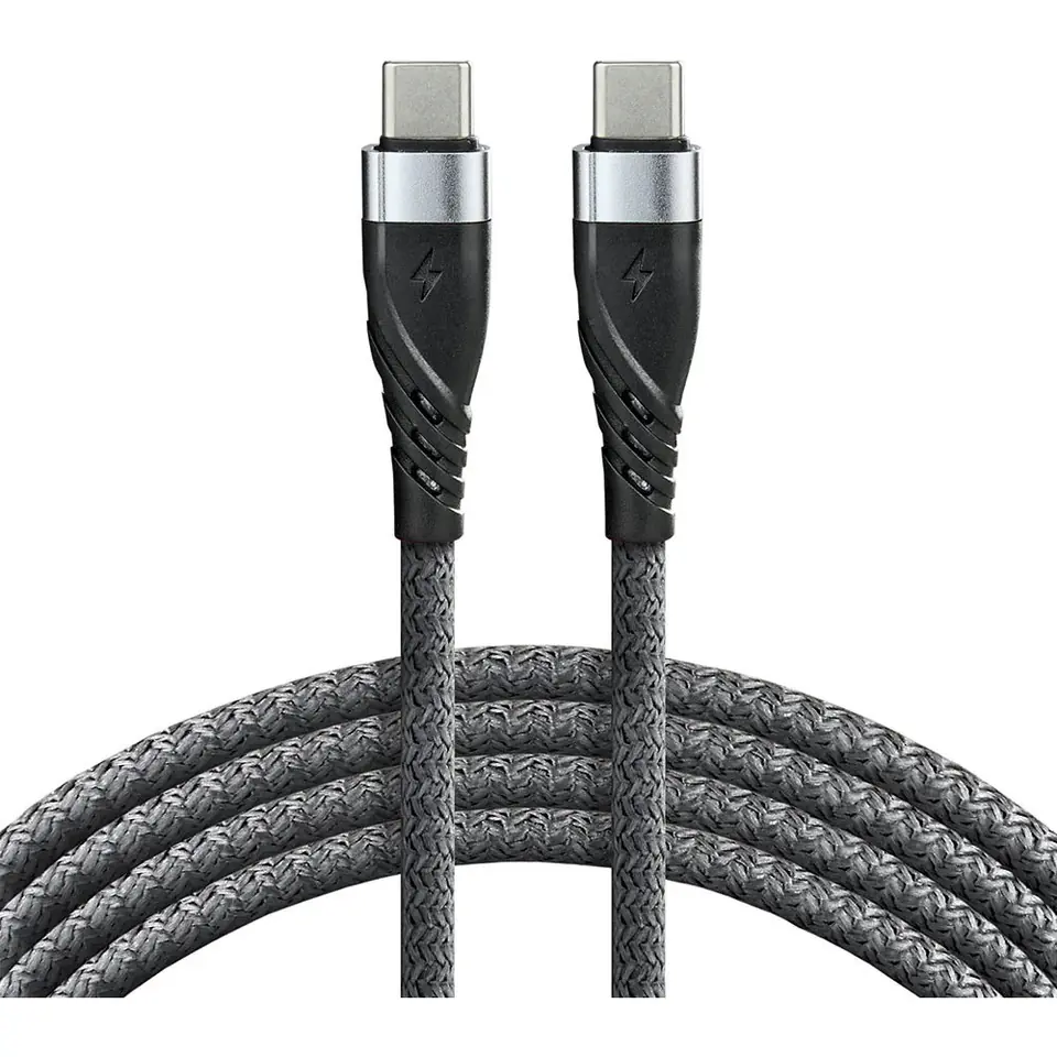 ⁨Kabel USB-C -> USB-C 1m 3A 60W pleciony szary EVERACTIVE (CBB-1PDG)⁩ w sklepie Wasserman.eu