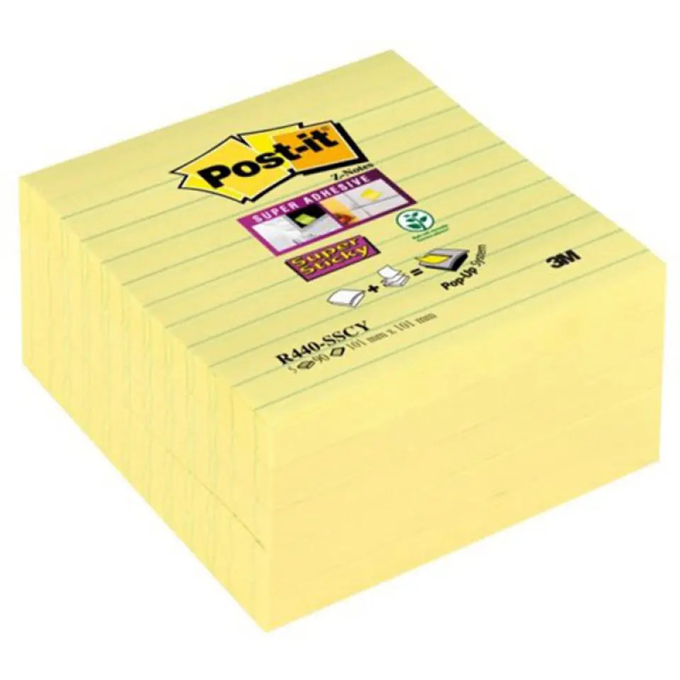 ⁨Bloczek samoprzylepny 101x101mm 90k żółty linia (5szt) POST-IT Super Sticky Z-Notes XL (R440-SSCY)⁩ w sklepie Wasserman.eu