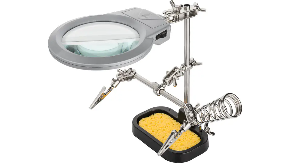 ⁨Set third hand soldering 2 brackets + magnifier with LED lamp 51226⁩ at Wasserman.eu