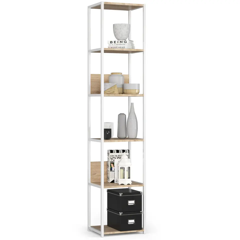 REGAŁ METALOWY LOFT 400 BIAŁY/DĄB SONOMA w sklepie Wasserman.eu