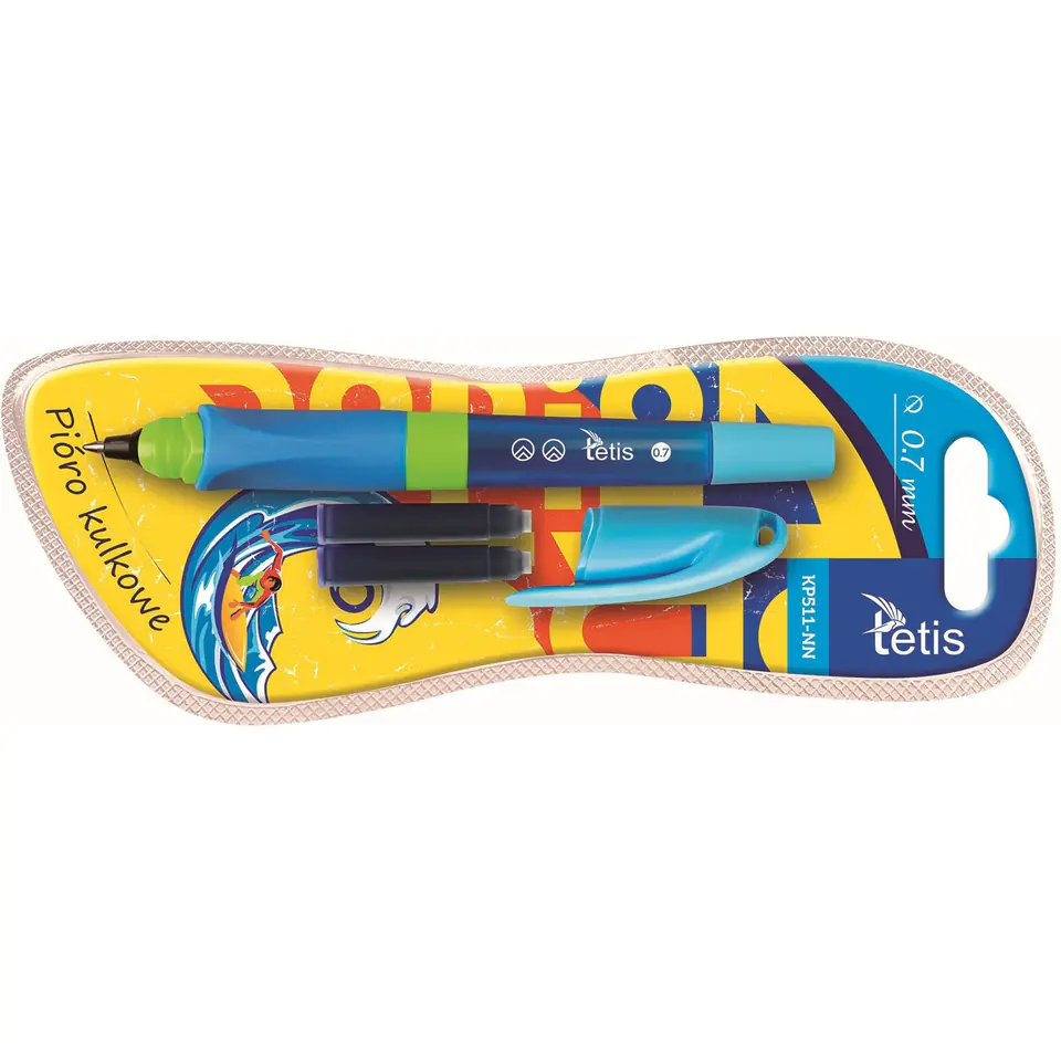 ⁨Pióro kulkowe niebieskie obudowa niebieska 0,7mm + 2 razy nabój KP511-NN TETIS⁩ w sklepie Wasserman.eu