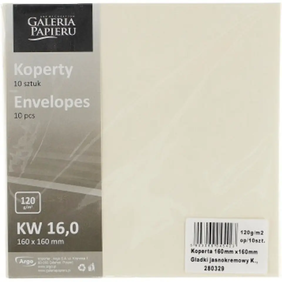 ⁨Koperta 160x160mm gładki jasnokremowy 120g. (10szt.) 280329 Galeria Papieru⁩ w sklepie Wasserman.eu