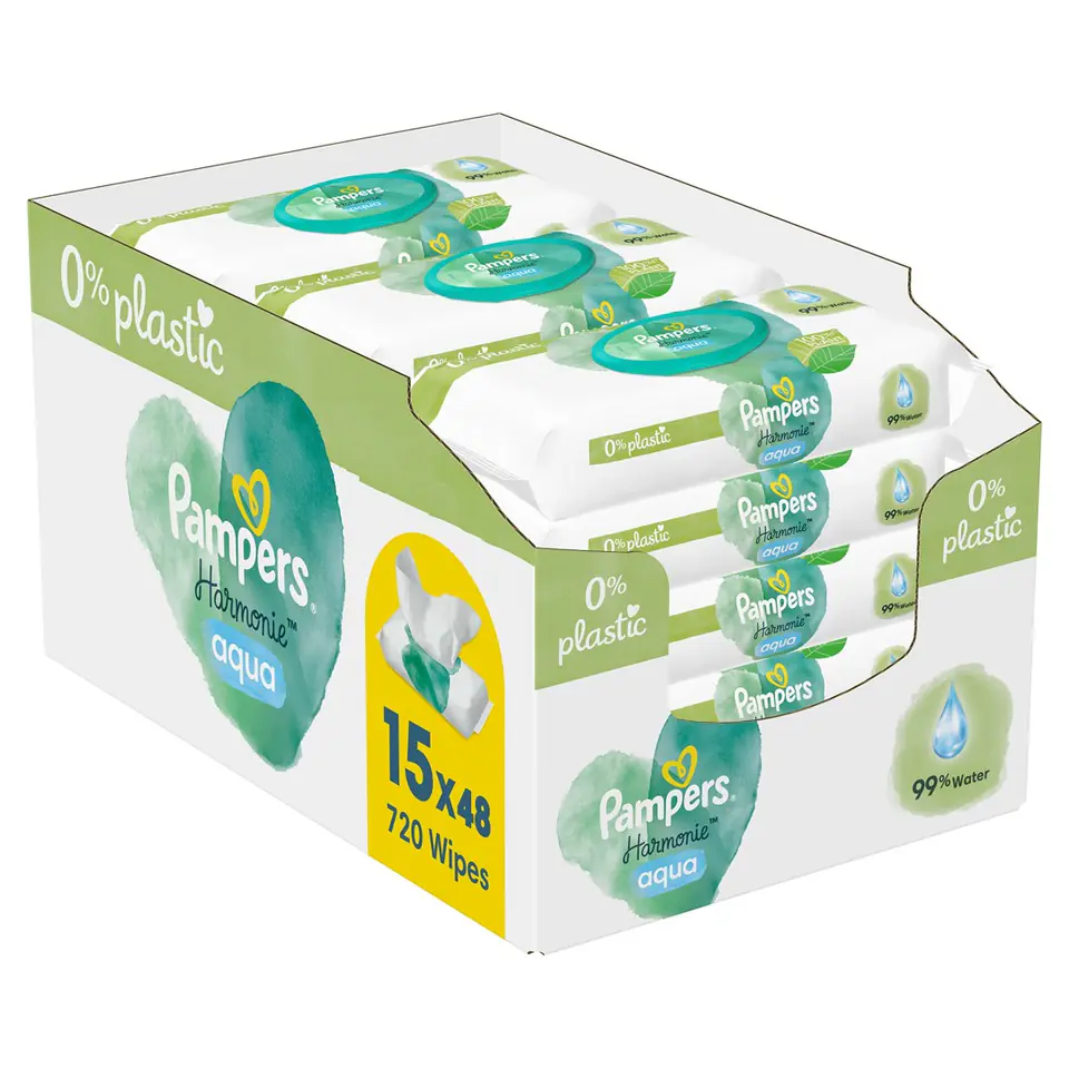 ⁨PAMPERS Wischtücher Aqua 15x48 Plastikfrei⁩ im Wasserman.eu