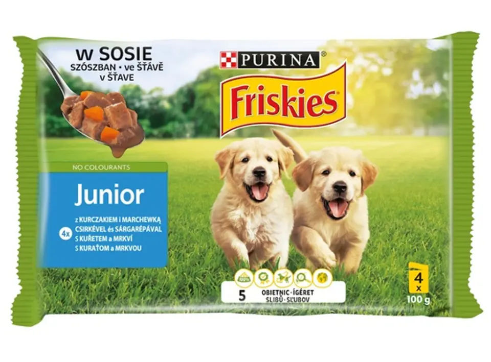 ⁨Friskies Dog Junior Kurczak i marchewka w sosie saszetki 4x100g⁩ w sklepie Wasserman.eu