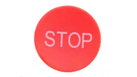 ⁨Soczewka przycisku 22mm płaska czerwona z symbolem STOP M22-XD-R-GB0 218194⁩ w sklepie Wasserman.eu