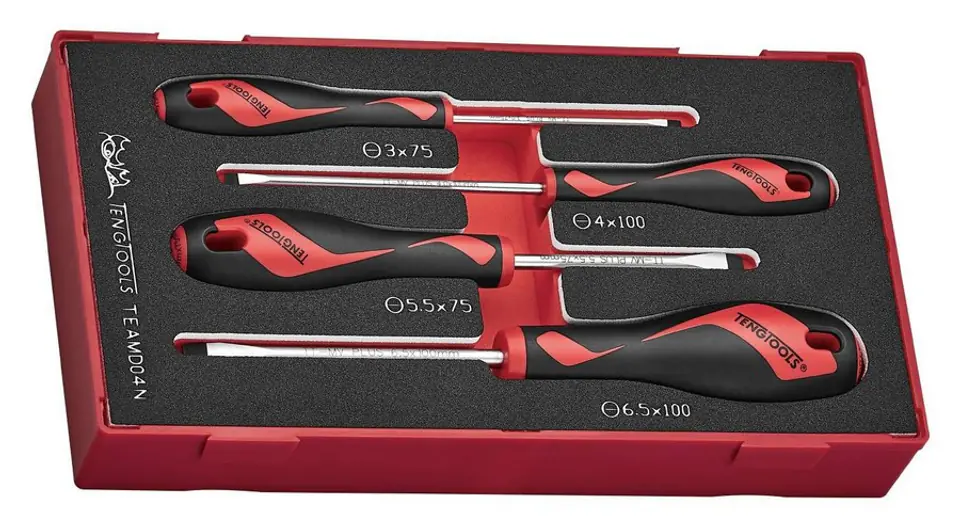 ⁨ZESTAW WKRĘTAKÓW PŁASKICH TENG TOOLS TEAMD04N, 4SZT.⁩ w sklepie Wasserman.eu