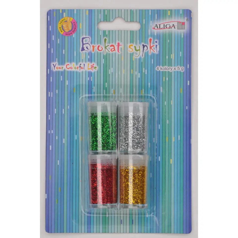 ⁨Brokat sypki bio 4 kol. x 5g zielony/srebrny/czerwony/złoty GL-054 ALIGA⁩ w sklepie Wasserman.eu