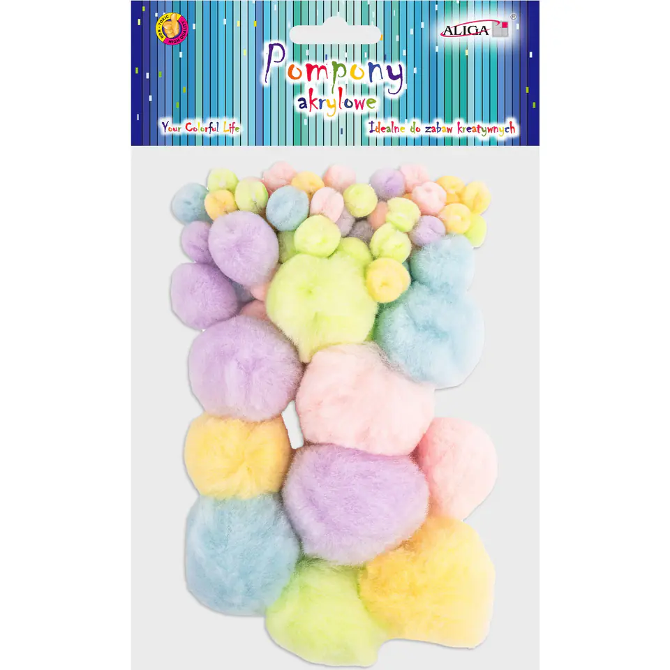 ⁨Pompony akrylowe mix kolorów pastelowych i rozmiarów (60) POM-9969 ALIGA⁩ w sklepie Wasserman.eu