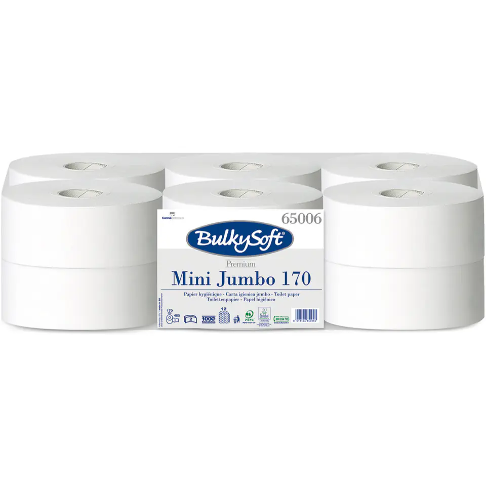 ⁨Papier toaletowy Mini Jumbo 170m (12szt) 65006 PREMIUM BulkySoft 100% celuloza⁩ w sklepie Wasserman.eu