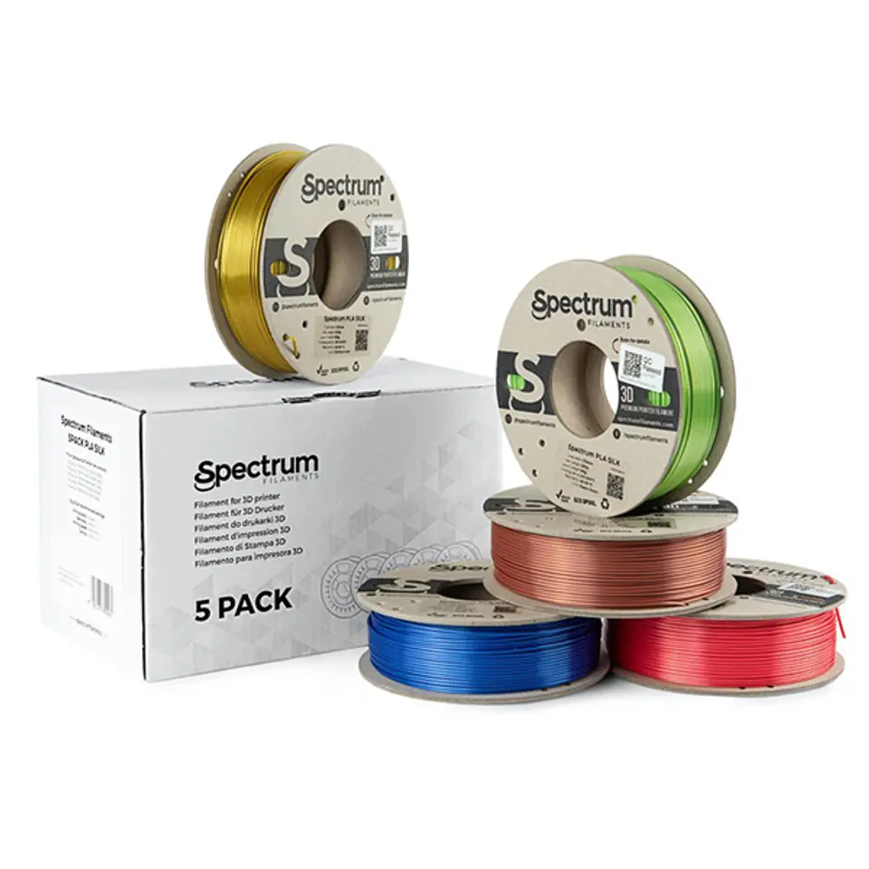 ⁨Spectrum 3D filament, PLA Silk, 1,75mm, 5x250g, 80750, mix Glorious Gold, Spicy Copper, Apple Green, Ruby Red, Indigo Blue⁩ w sklepie Wasserman.eu