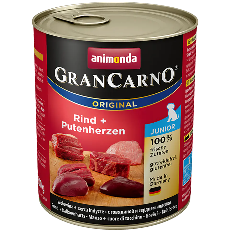 ⁨ANIMONDA GranCarno Orginal Junior puszki wołowina serca indycze 800 g⁩ w sklepie Wasserman.eu
