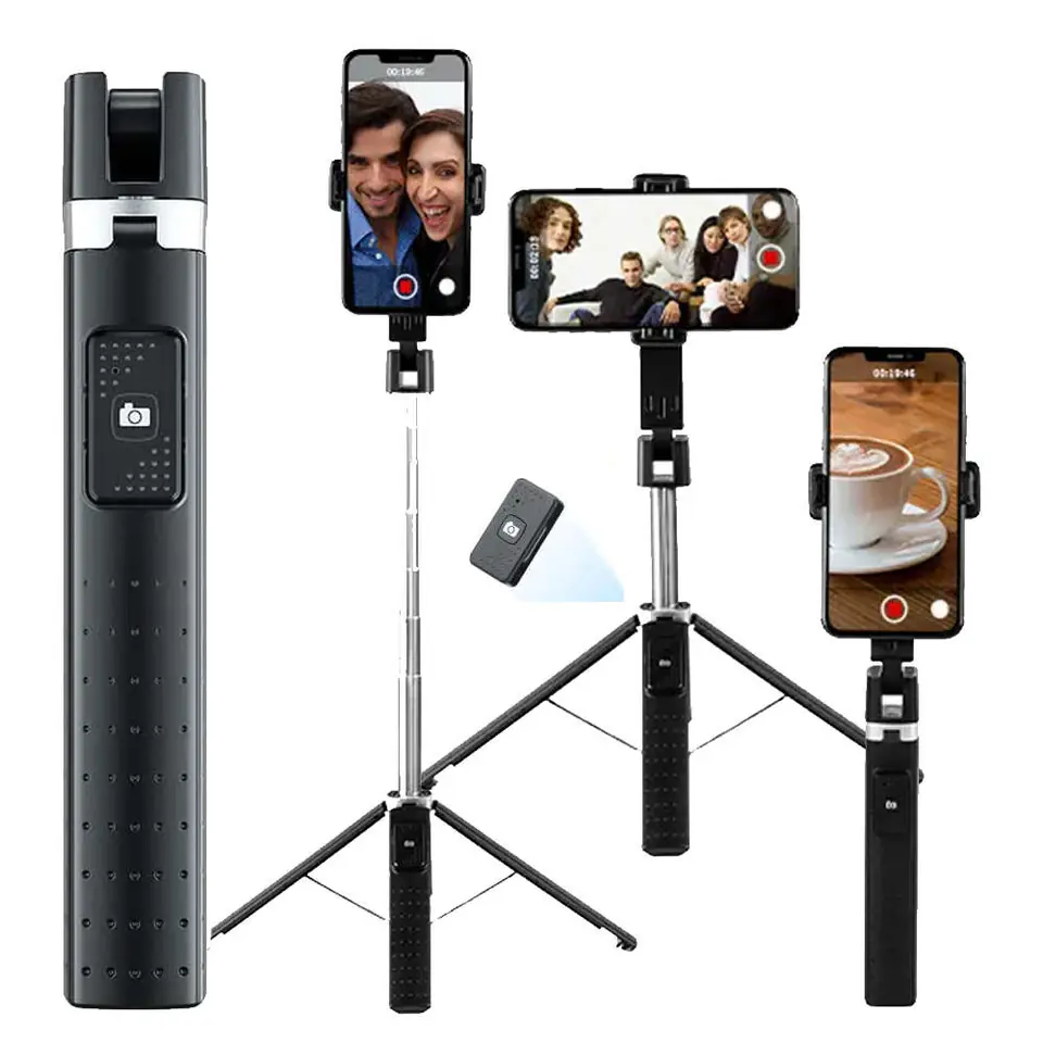 ⁨Selfie stick kijek Uchwyt na telefon tripod stabilny statyw do zdjęć Alogy Quadrapod pilot Bluetooth Czarny⁩ w sklepie Wasserman.eu
