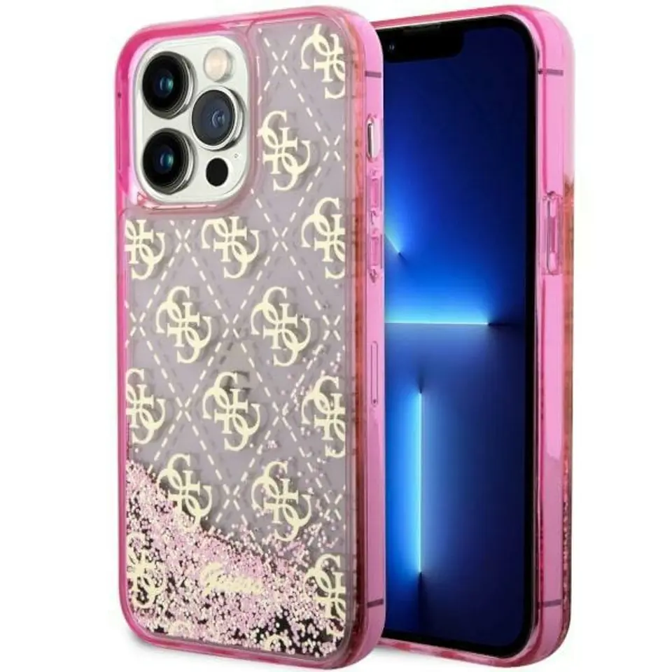 ⁨Guess GUHCP14LLC4PSGP iPhone 14 Pro 6.1" różowy/pink hardcase Liquid Glitter 4G Transculent⁩ w sklepie Wasserman.eu