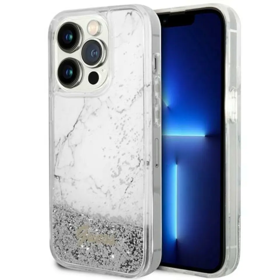 ⁨Guess GUHCP14XLCSGSGH iPhone 14 Pro Max 6.7" biały/white hardcase Liquid Glitter Marble⁩ w sklepie Wasserman.eu