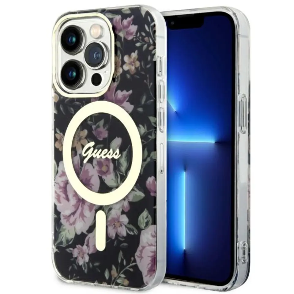 ⁨Guess GUHMP14LHCFWSK iPhone 14 Pro 6.1" czarny/black hardcase Flower MagSafe⁩ w sklepie Wasserman.eu