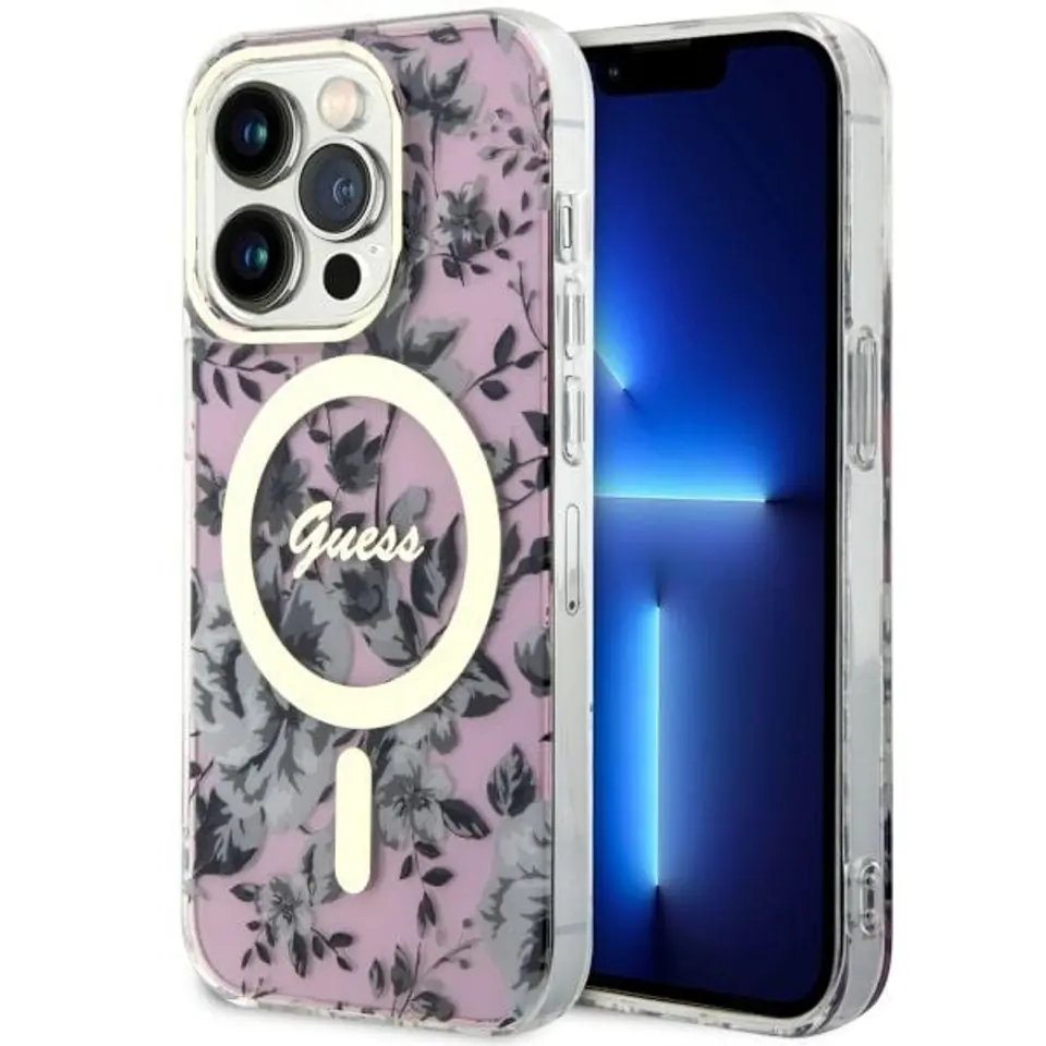 ⁨Guess GUHMP14LHCFWSP iPhone 14 Pro 6.1" różowy/pink hardcase Flower MagSafe⁩ w sklepie Wasserman.eu