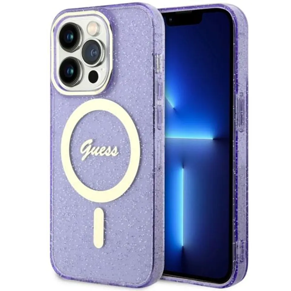 ⁨Guess GUHMP14LHCMCGU iPhone 14 Pro 6.1" purpurowy/purple hardcase Glitter Gold MagSafe⁩ w sklepie Wasserman.eu