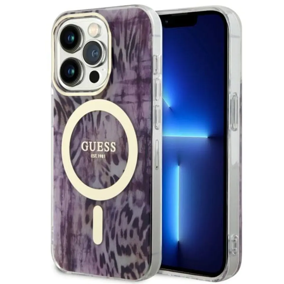 ⁨Guess GUHMP14LHLEOPWP iPhone 14 Pro 6.1" różowy/pink hardcase Leopard MagSafe⁩ w sklepie Wasserman.eu