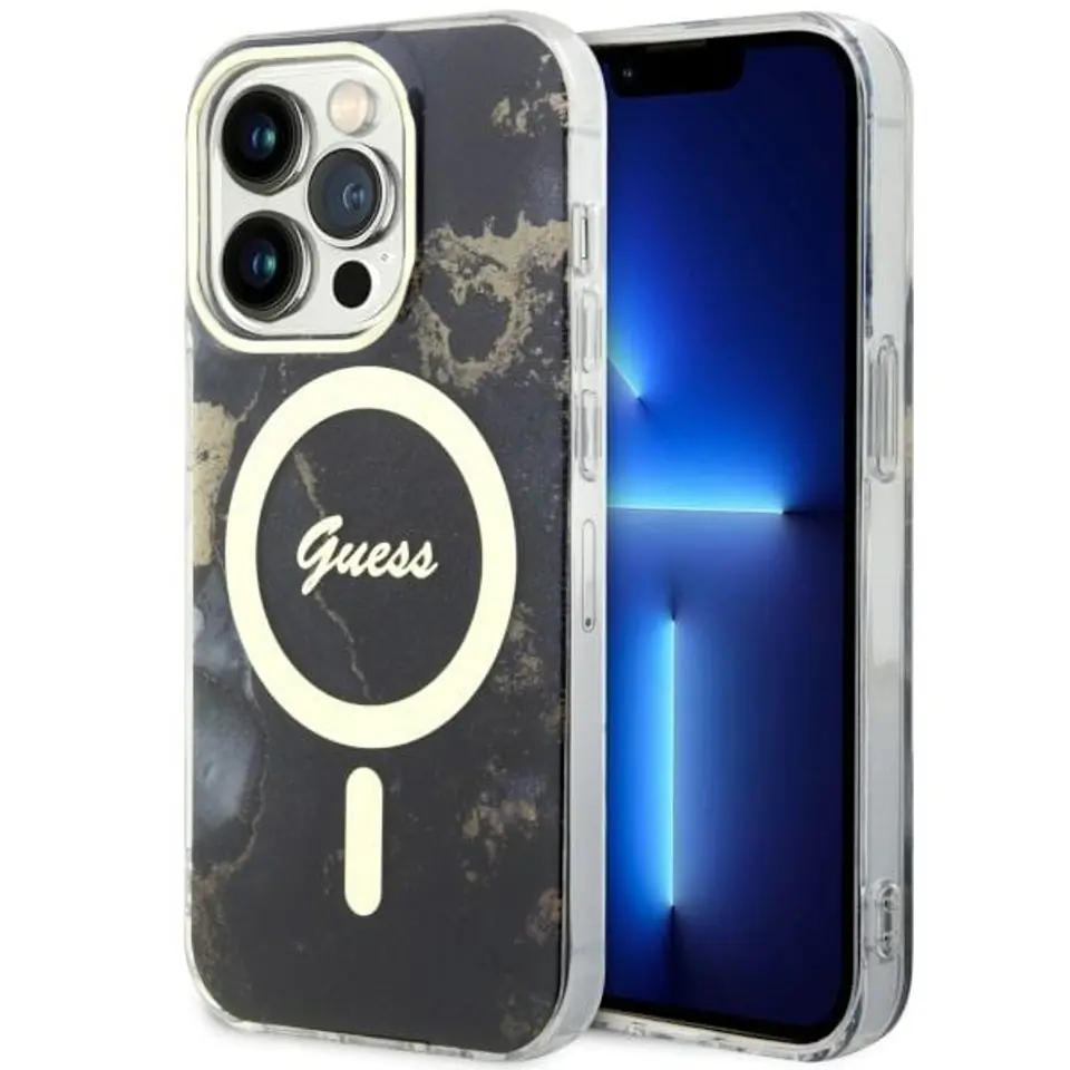 ⁨Guess GUHMP14LHTMRSK iPhone 14 Pro 6.1" czarny/black hardcase Golden Marble MagSafe⁩ w sklepie Wasserman.eu
