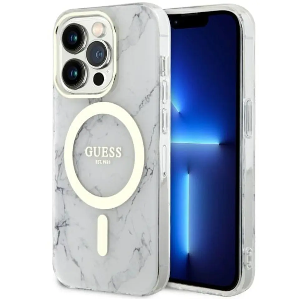 ⁨Guess GUHMP14LPCUMAH iPhone 14 Pro 6.1" biały/white hardcase Marble MagSafe⁩ w sklepie Wasserman.eu
