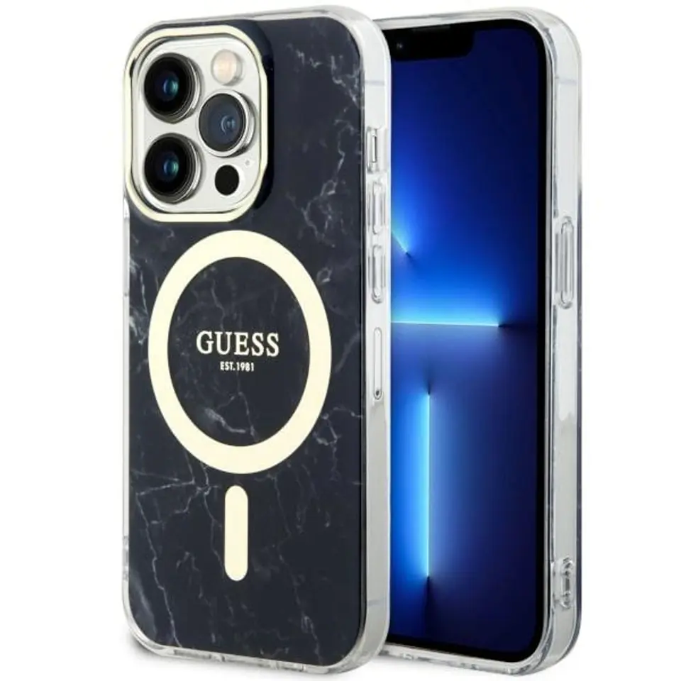 ⁨Guess GUHMP14LPCUMAK iPhone 14 Pro 6.1" czarny/black hardcase Marble MagSafe⁩ w sklepie Wasserman.eu