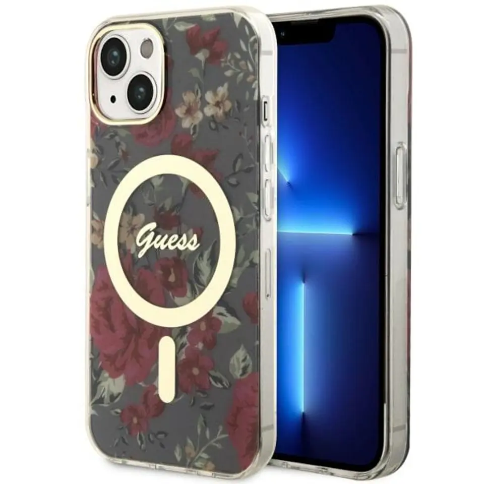 ⁨Guess GUHMP14MHCFWSA iPhone 14 Plus 6.7" zielony/khaki hardcase Flower MagSafe⁩ w sklepie Wasserman.eu