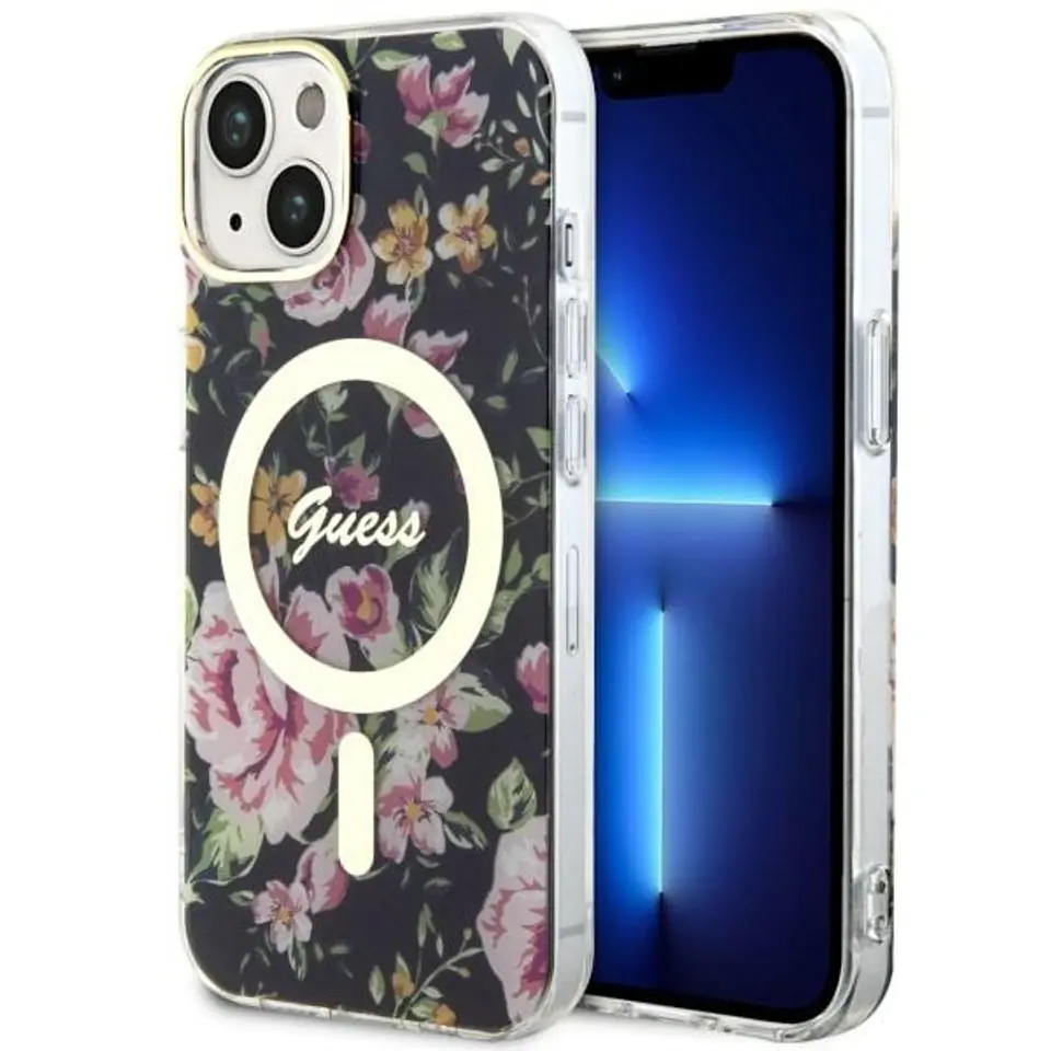 ⁨Guess GUHMP14SHCFWSK iPhone 14 6.1" czarny/black hardcase Flower MagSafe⁩ w sklepie Wasserman.eu