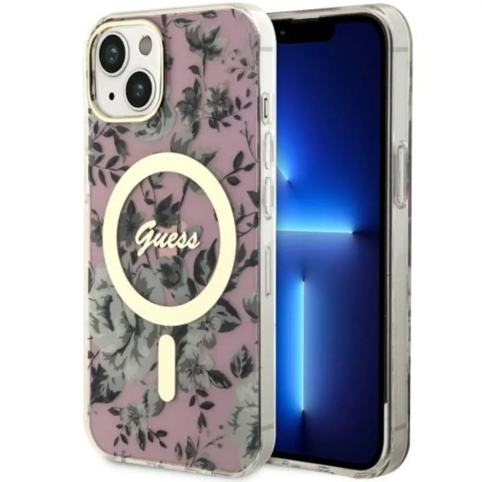 ⁨Guess GUHMP14SHCFWSP iPhone 14 6.1" różowy/pink hardcase Flower MagSafe⁩ w sklepie Wasserman.eu