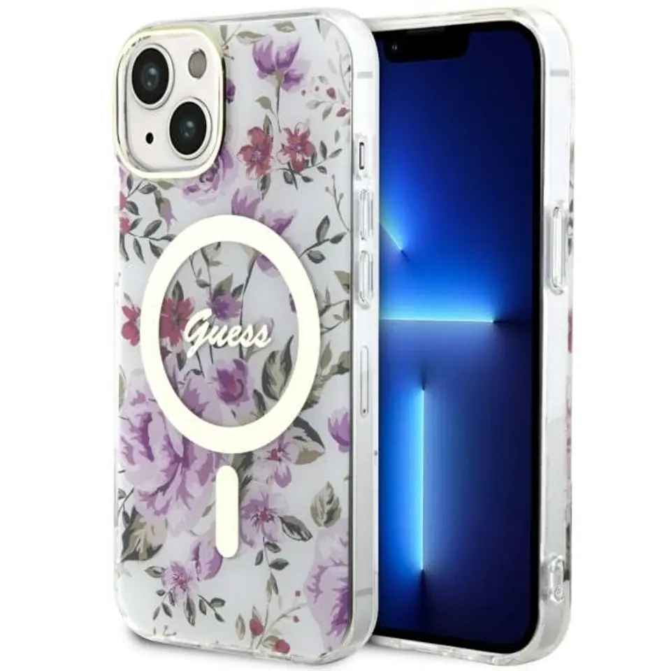 ⁨Guess GUHMP14MHCFWST iPhone 14 Plus 6.7" transparent hardcase Flower MagSafe⁩ w sklepie Wasserman.eu