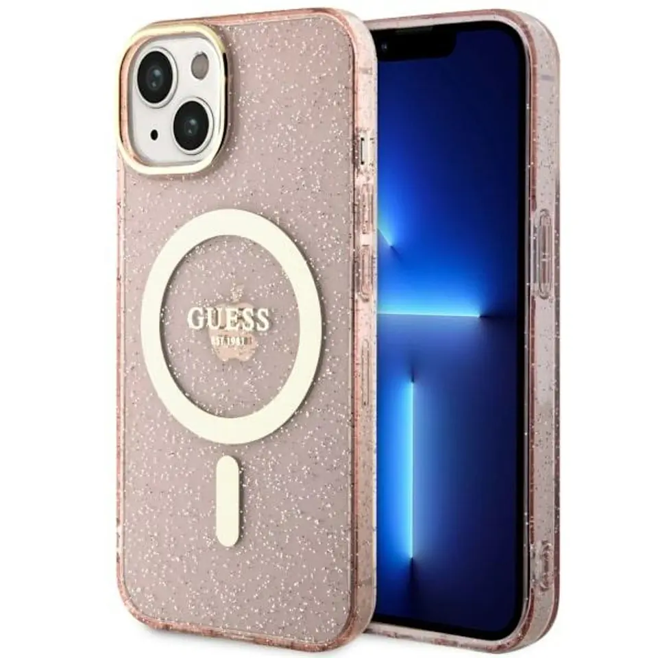 ⁨Guess GUHMP14MHCMCGP iPhone 14 Plus 6.7" różowy/pink hardcase Glitter Gold MagSafe⁩ w sklepie Wasserman.eu