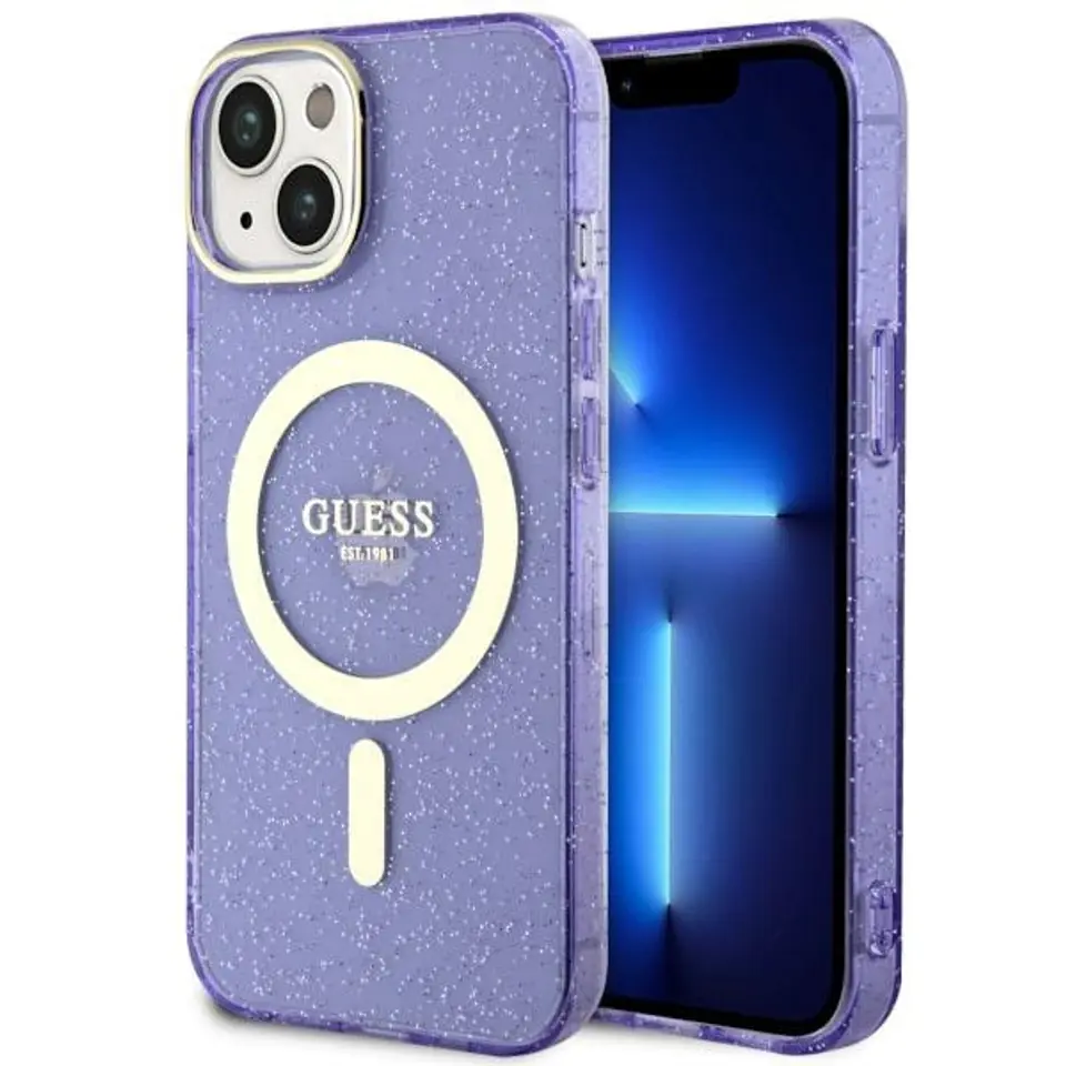 ⁨Guess GUHMP14SHCMCGU iPhone 14 6.1" purpurowy/purple hardcase Glitter Gold MagSafe⁩ w sklepie Wasserman.eu