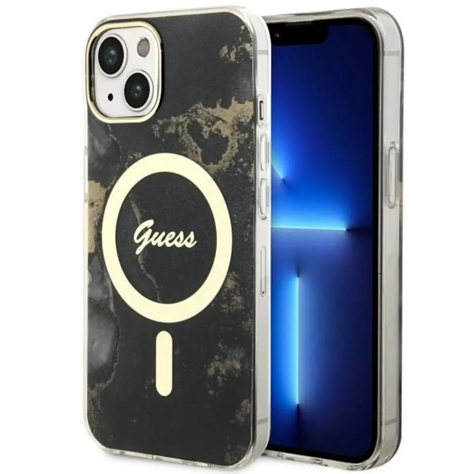 ⁨Guess GUHMP14MHTMRSK iPhone 14 Plus 6.7" czarny/black hardcase Golden Marble MagSafe⁩ w sklepie Wasserman.eu