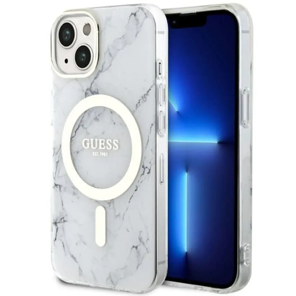 ⁨Guess GUHMP14MPCUMAH iPhone 14 Plus 6.7" biały/white hardcase Marble MagSafe⁩ w sklepie Wasserman.eu