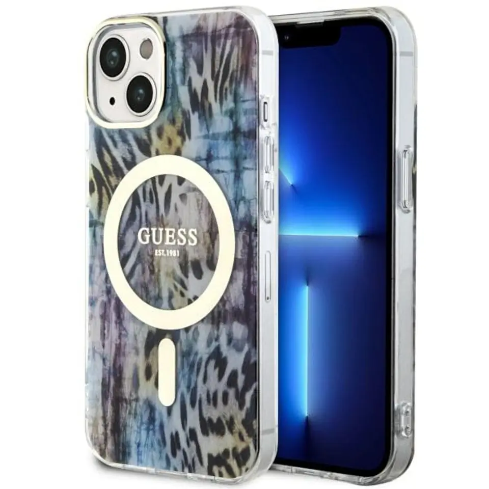 ⁨Guess GUHMP14SHLEOPWB iPhone 14 6.1" niebieski/blue hardcase Leopard MagSafe⁩ w sklepie Wasserman.eu