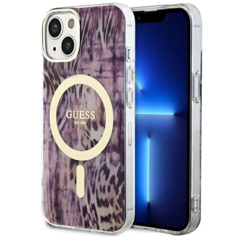 ⁨Guess GUHMP14SHLEOPWP iPhone 14 6.1" różowy/pink hardcase Leopard MagSafe⁩ w sklepie Wasserman.eu