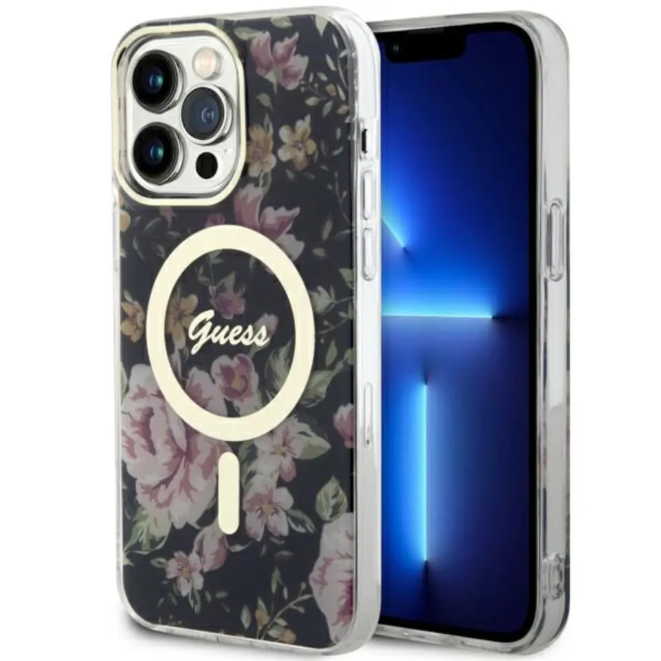 ⁨Guess GUHMP14XHCFWSK iPhone 14 Pro Max 6.7" czarny/black hardcase Flower MagSafe⁩ w sklepie Wasserman.eu