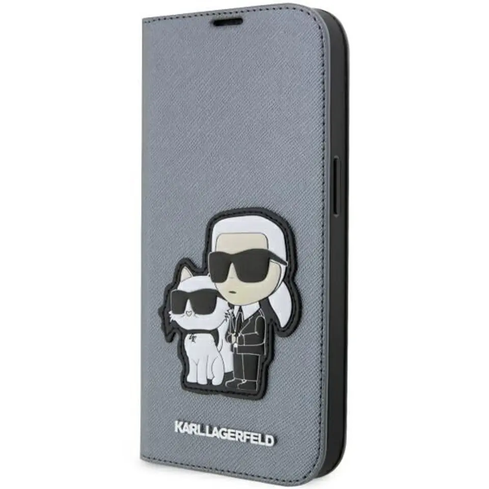 ⁨Karl Lagerfeld KLBKP14LSANKCPG iPhone 14 Pro 6.1" bookcase srebrny/silver Saffiano Karl & Choupette⁩ w sklepie Wasserman.eu