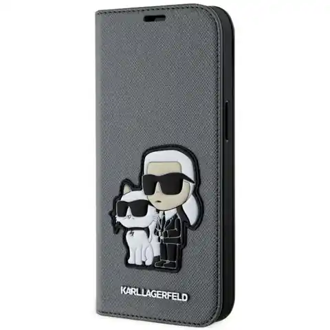 ⁨Karl Lagerfeld KLBKP14SSANKCPG iPhone 14 6.1" bookcase srebrny/silver Saffiano Karl & Choupette⁩ w sklepie Wasserman.eu