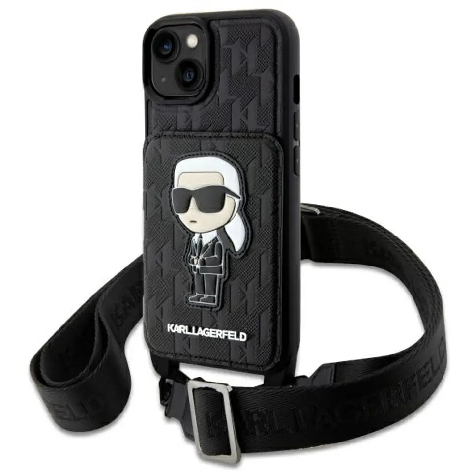 ⁨Karl Lagerfeld KLHCP14SCSAKHPKK iPhone 14 6.1" hardcase czarny/black Crossbody Saffiano Monogram Ikonik⁩ w sklepie Wasserman.eu