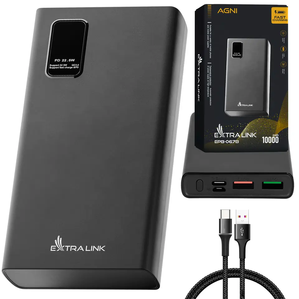 ⁨EXTRALINK EPB-067B 10000MAH FAST CHARGING POWER BANK BLACK⁩ w sklepie Wasserman.eu