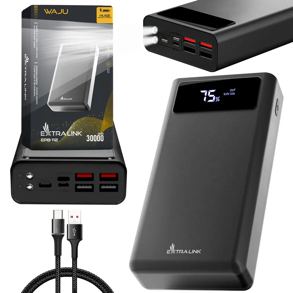 ⁨EXTRALINK EPB-112 30000MAH 5V POWER BANK BLACK⁩ w sklepie Wasserman.eu