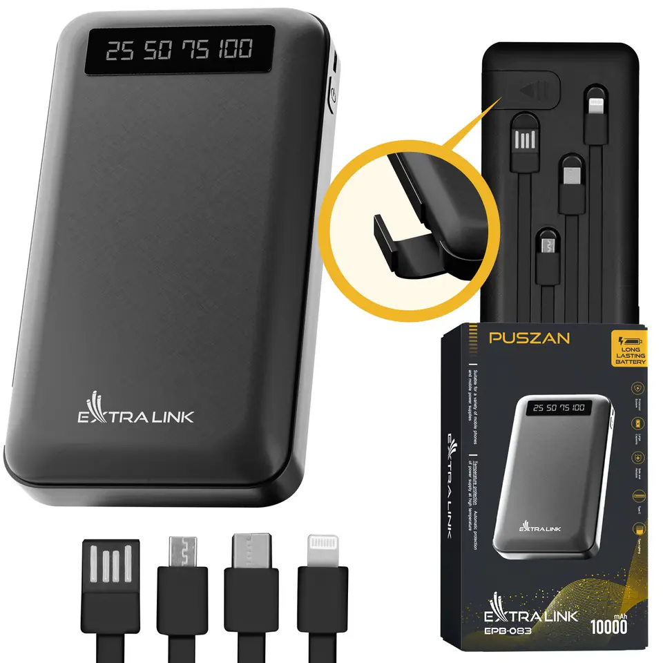 ⁨Extralink EX.19607 power bank Lithium Polymer (LiPo) 10000 mAh Black⁩ at Wasserman.eu